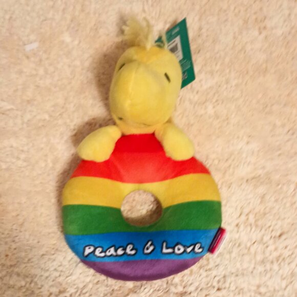 NWT ~ PEANUTS: Woodstock Peace & Love Plush Ring Squeaker 8 inch Pet Toy - Picture 10 of 10